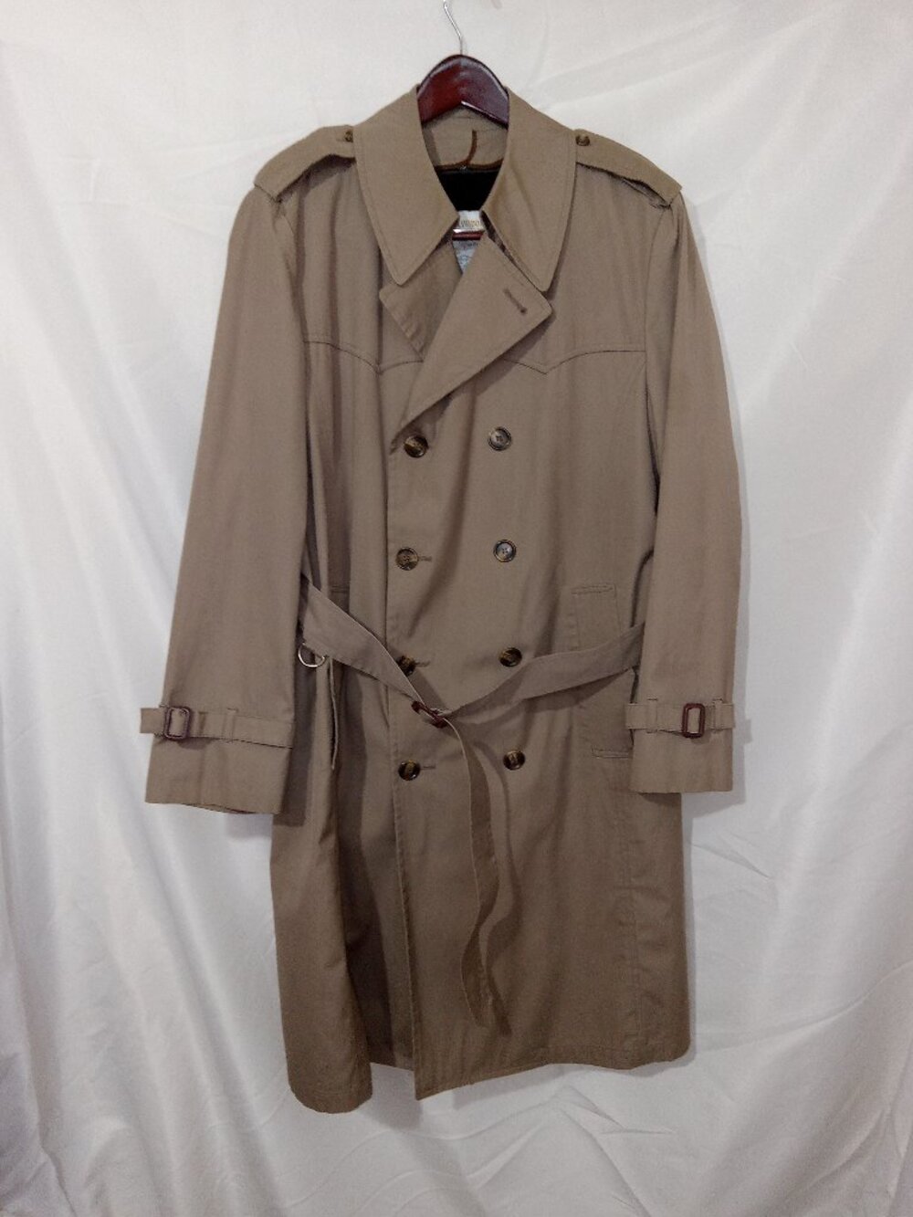 Vintage London Fog Trench Coat Mens 42R Tan Belted Removable Liner Classic